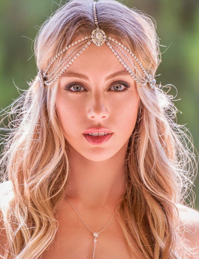 Missgrace Women Dainty Bohemian Rhinestones Head Chain Hair Accessories for Bridal - Image 1